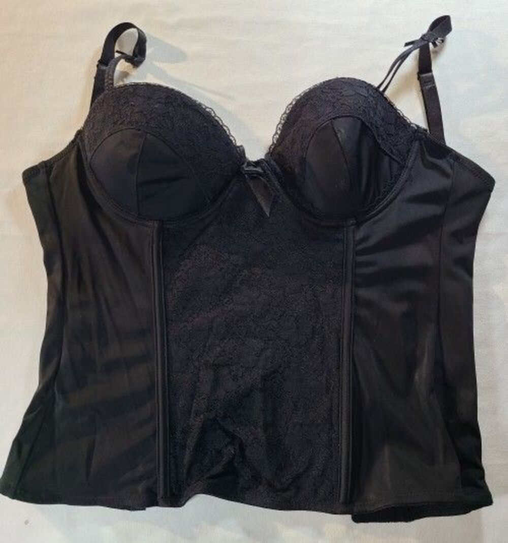 Black Lace Satin Corset Top Bustier S M Boned Lingerie Y2K Going Out